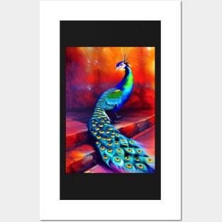 STYLISH COBALT BLUE AND GREEN PEACOCK Posters and Art